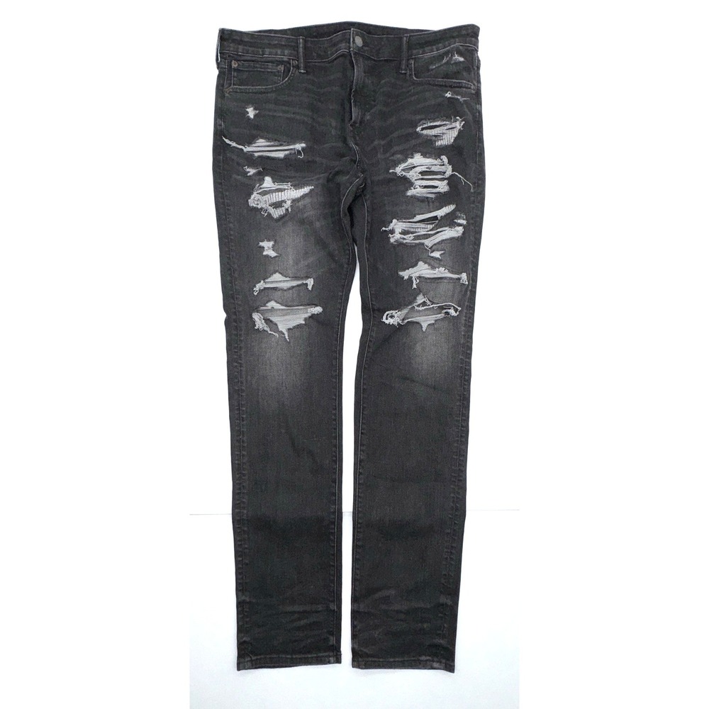 American Eagle Next Level AirFlex Distressed Black Stacked Skinny Jeans 40 x 32